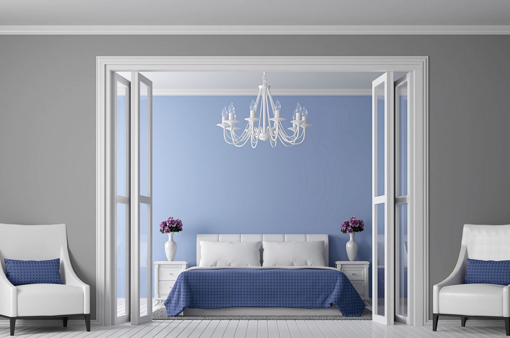 View of the blue color theme bedroom